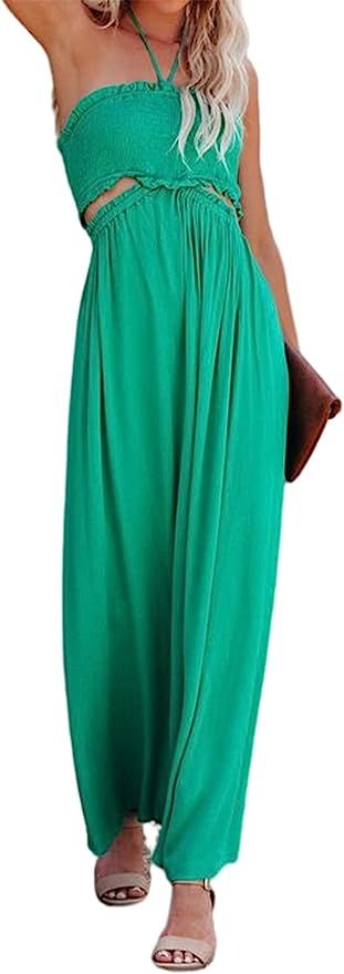 Miessial Women's Sexy Romper Off Shoulder Jumpsuit Casual Strapless Wide Leg Pants Jumpsuit | Amazon (US)