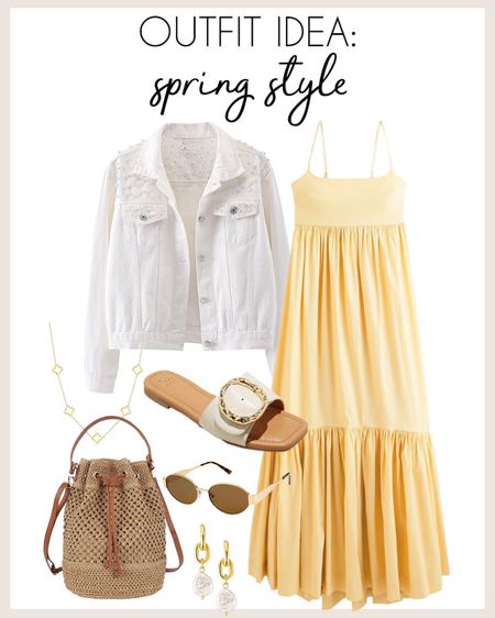 Spring outfit idea! Love this yellow maxi dress for spring and it’s 20% off this weekend! 

#springstyle

Amazon finds. Amazon fashion. White pearl embellished denim jacket. Target sandals. Amazon accessories. Rattan bucket bag  

#LTKSeasonal #LTKfindsunder100 #LTKstyletip