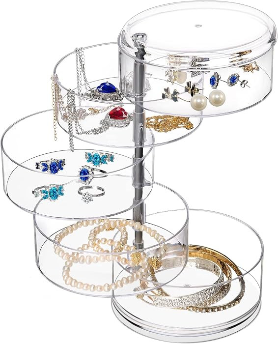 LETURE 5-Layers Rotatable Jewelry Storage Organizer Box for Earrings Hair Accessories & Beauty Su... | Amazon (US)
