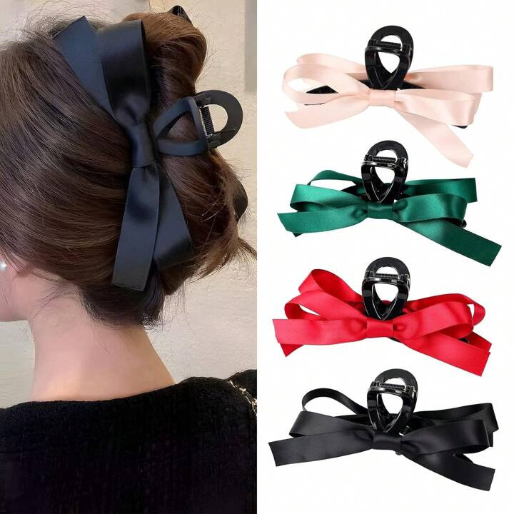 Big Bow Hair Claw Clips For Women,4pcs Bow Hair Barrette Nonslip Claw Clip For Thin Thick Curly H... | SHEIN