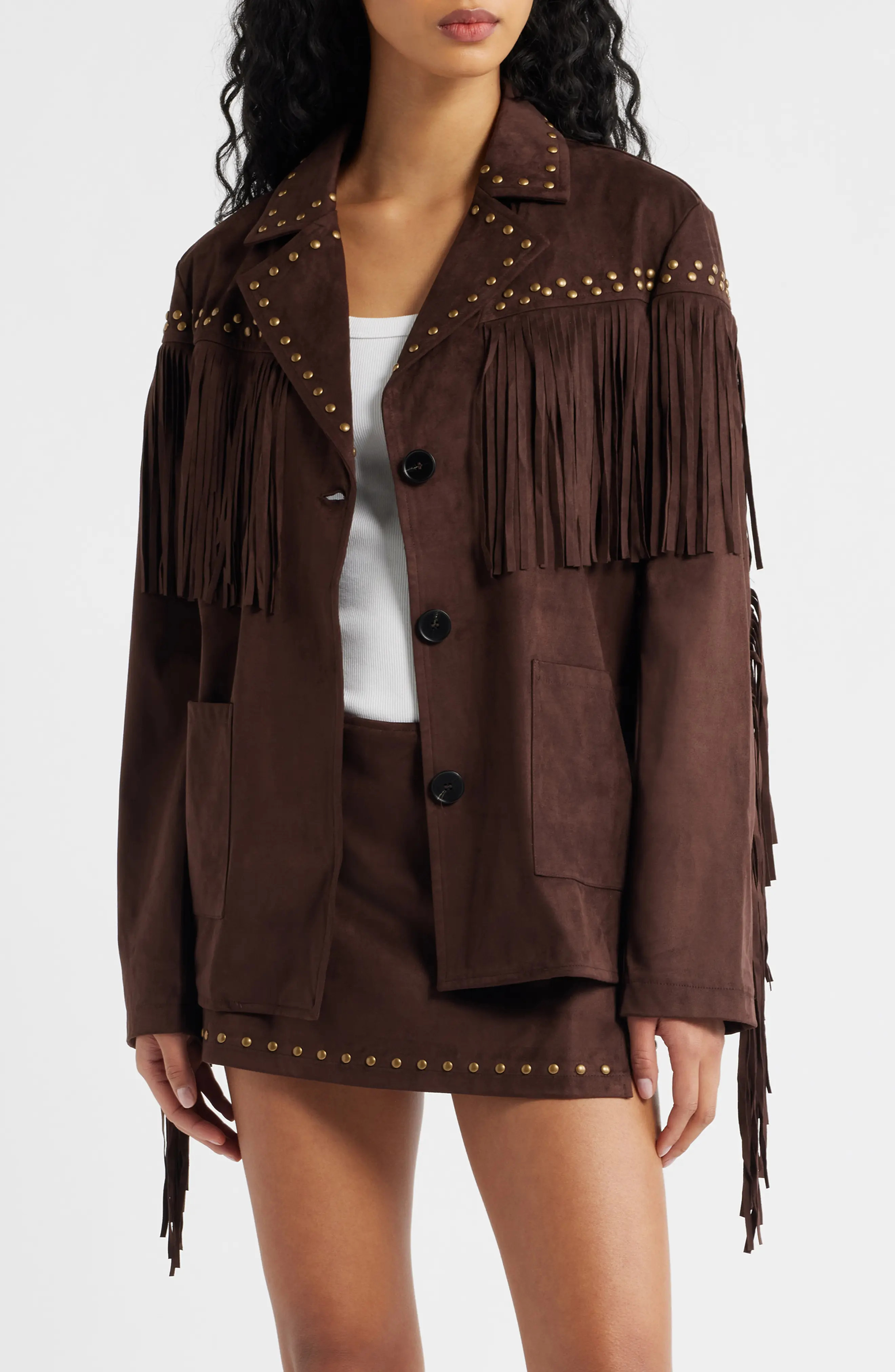 KITTENISH Fringe Detail Faux Suede Jacket (Women) | Nordstrom | Nordstrom