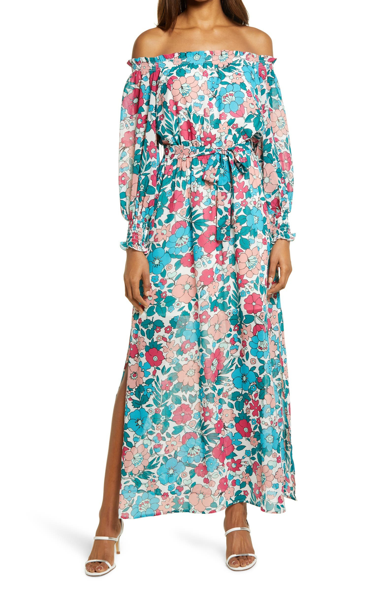 Charles Henry Floral Off the Shoulder Long Sleeve Maxi Dress | Nordstrom | Nordstrom