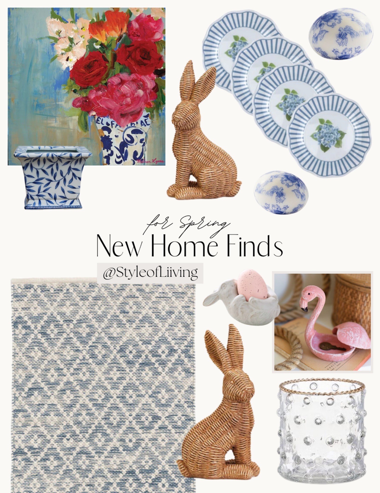 Spring and Easter home finds! Easter bunny, Easter eggs, melamine dinner plates, votive candle holders, area rugs, canvas art, wicker, home decor.

#LTKhome #LTKSeasonal #LTKstyletip