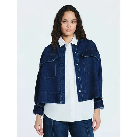 Scoop Women's and Women's Plus Cropped Oversized Button-Down Shirt, Sizes XS-4X | Walmart (US)
