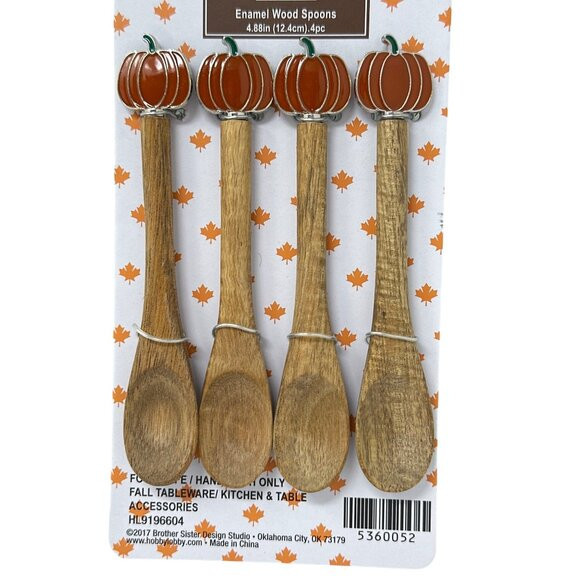 Pumpkin Wood Spoon Set Of 4 Fall Autumn Country Farmhouse Modern Holiday New | Poshmark