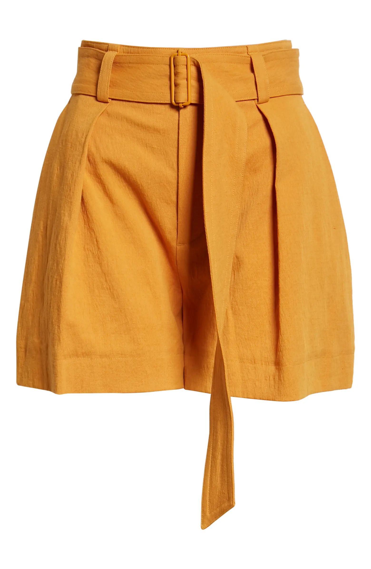 Belted Cotton & Linen Twill Shorts | Nordstrom