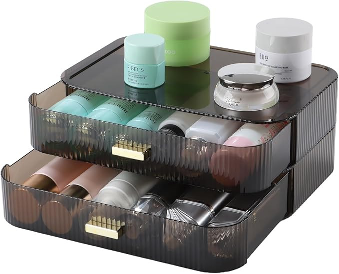 Makeup Organizer 2 Drawers for Vanity, Black Bathroom Counter Organizer and Storage Drawers, Stac... | Amazon (US)