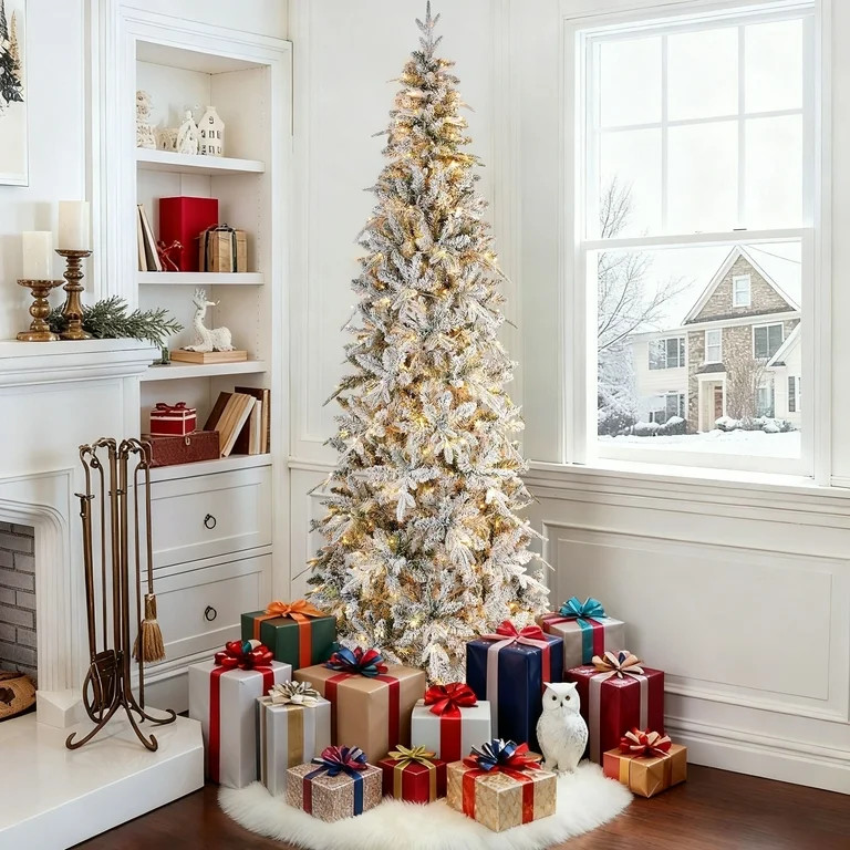 Qunler 7ft Pre-Lit Snow Flocked Artificial PE+PVC Christmas Tree with 350 Warm White 8 Modes LED ... | Walmart (US)