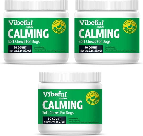 Vibeful Calming Melatonin Turkey Flavored Soft Chews Calming Supplement for Dogs, 90 count, bundl... | Chewy