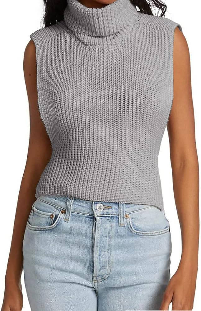 Womens Sleeveless Sweater Vest Turtleneck Ribbed Knit Tank Tops Basic Slim Fit Top | Amazon (US)