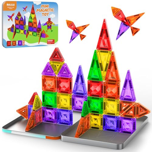 Mini Magnetic Tiles, 45PCS Diamond Pattern Magnetic Tiles Travel Set with Case, Portable Building Toys Creativity Boosting Sensory Toys for Kids Ages 4-8 Toddler Boys Girls Halloween Birthday Gift | Amazon (US)