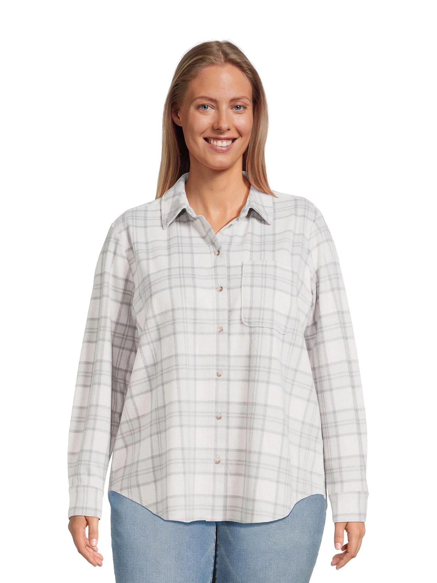 Terra & Sky Women's Plus Size Button Front Knit Shirt - Walmart.com | Walmart (US)
