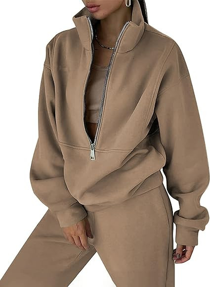 Himosyber Women Sweatsuits Half Zip Fleece Sweatshirt and Pant 2 Piece Joggers Set Tracksuit | Amazon (US)