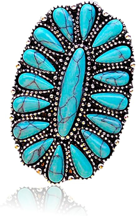 Boho Turquoise Rings for Women, Native American Western Large Bohemian Statement Open Adjustable ... | Amazon (US)