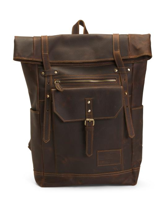 Leather Traveler Backpack With Flag Patch | TJ Maxx