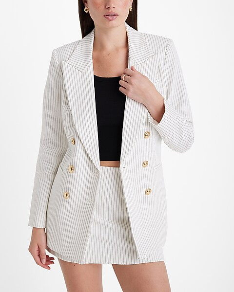 Pinstripe Double Breasted Novelty Button Blazer | Express