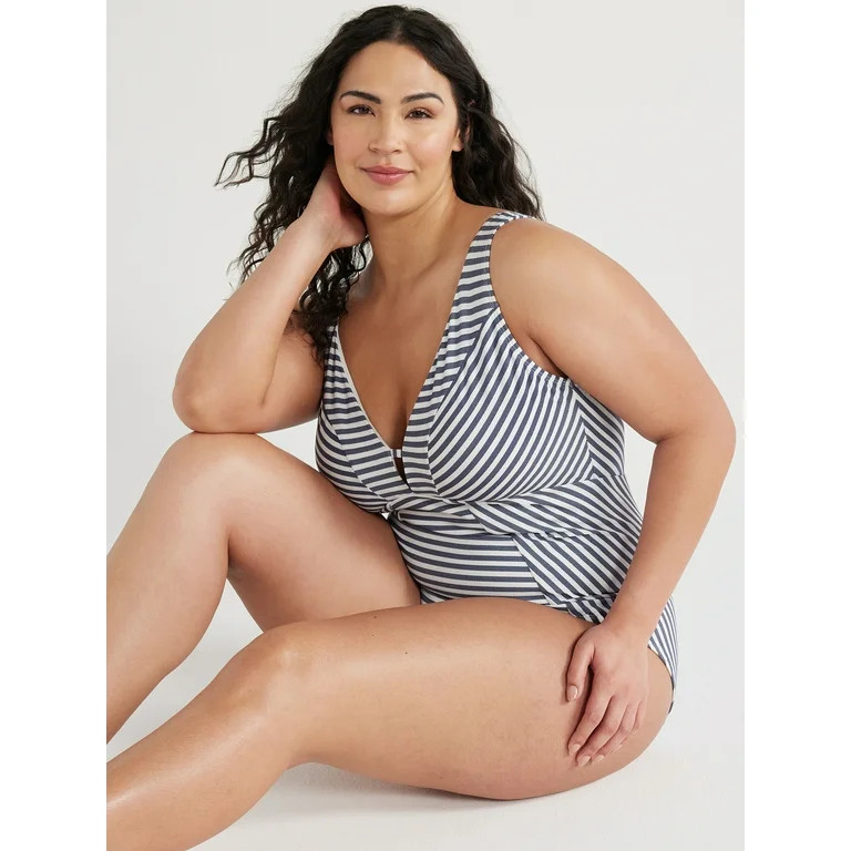 Time and Tru Women's and Plus Mini Stripe One Piece Swimsuit, Sizes S-2X | Walmart (US)