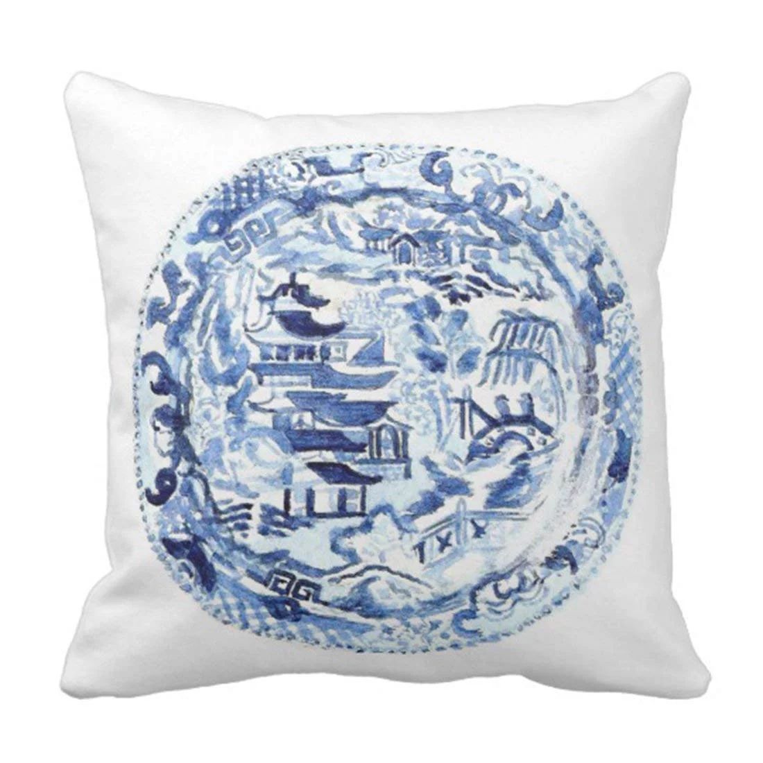 ARTJIA Harwell Chinoiserie Plate Blue Annechovie Pillowcase Cushion Cover 16x16 inches | Walmart (US)