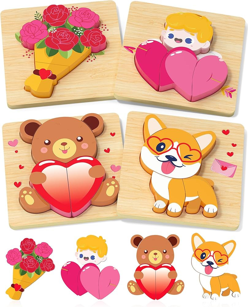 Oomloid Rompecabezas de madera para niños pequeños, regalos de San Valentín para niños, paque... | Amazon (US)