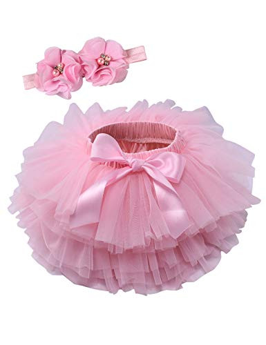 Baby Girls Tutu 1st Birthday Girl Outfit Cotton Tulle Bloomers and Headband Set Pink 6-12 Months | Amazon (US)