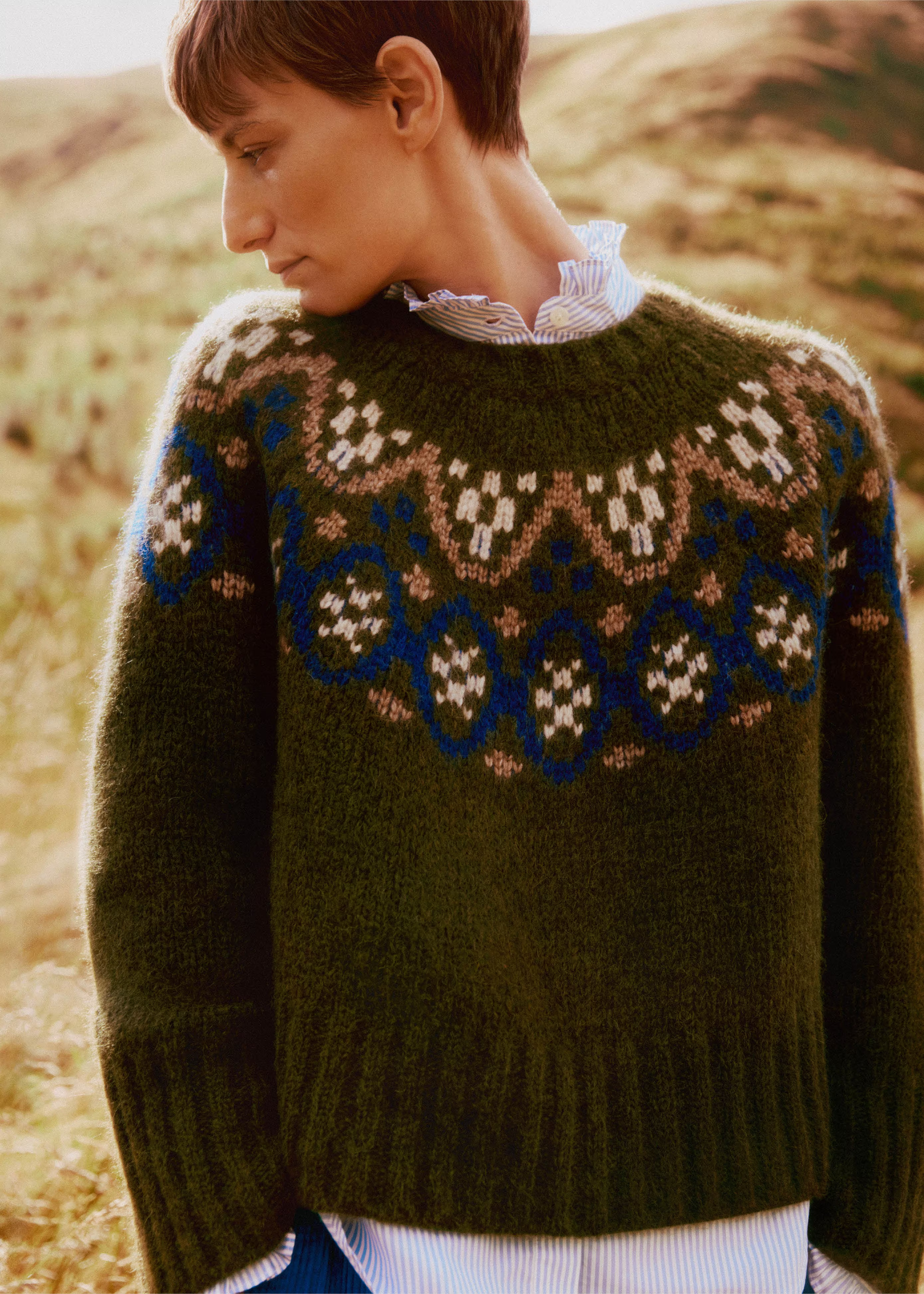 Women's Green Alpaca Cotton Jacquard Jumper | ME+EM | ME+EM Global (Excluding US)