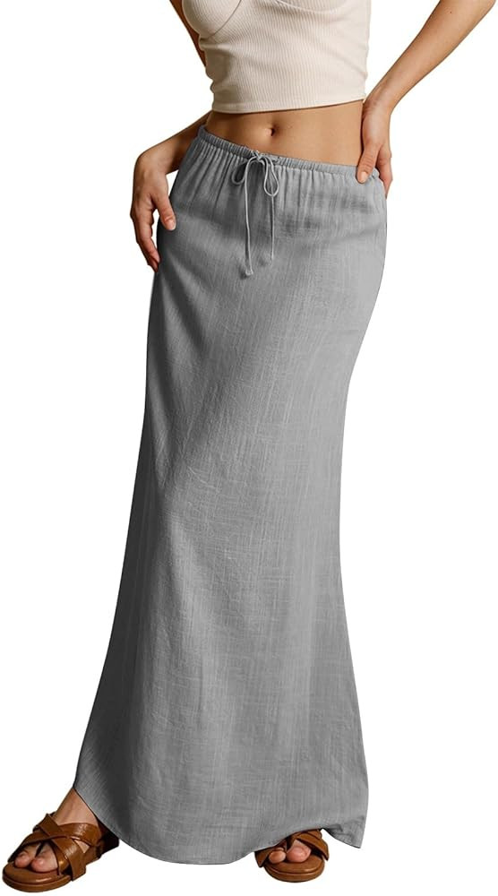 Women's Boho Skirts Summer Casual Loose Trendy Drawstring Solid Color Long Maxi Beach Sun Skirt, ... | Amazon (US)