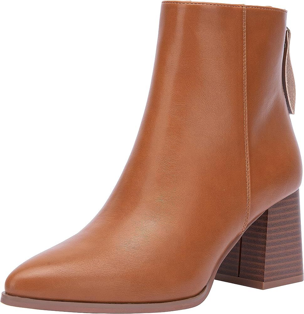 Jeossy Women's 9635 Chunky Heeled Ankle Boots | Pointed Toe Stacked Block Heel Booties | Amazon (US)