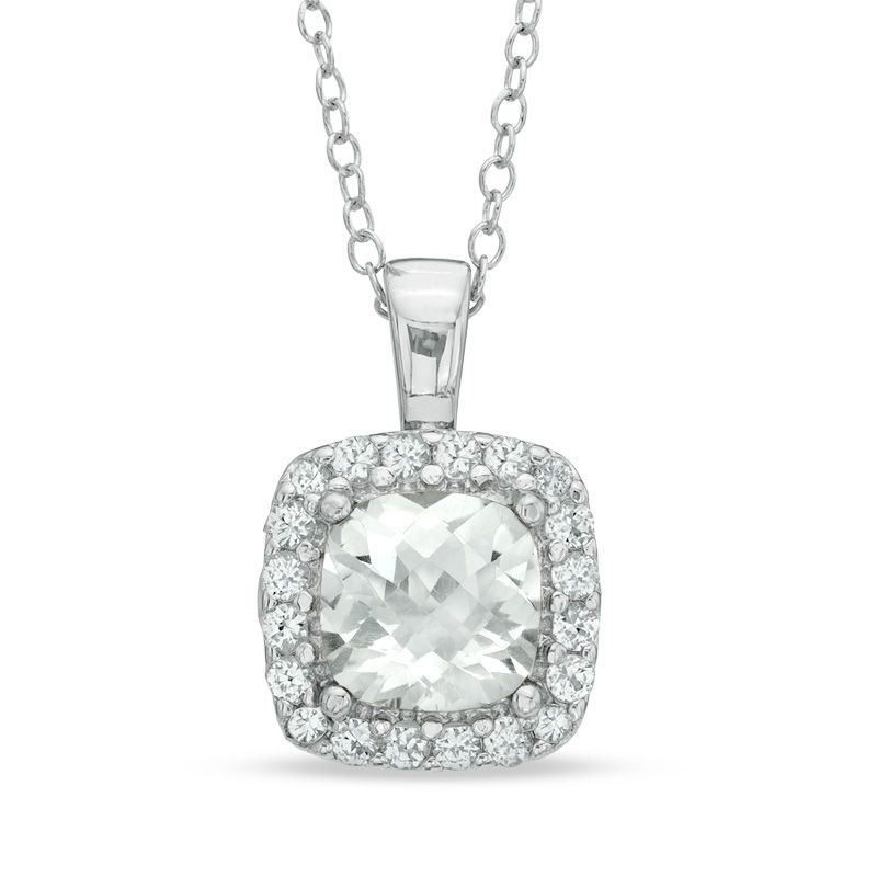 7.0mm Cushion-Cut Lab-Created White Sapphire Frame Pendant in Sterling Silver | Zales