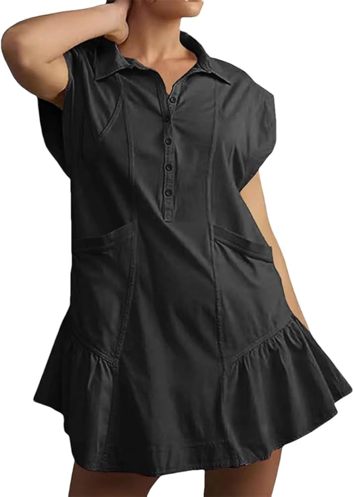 Women's Short Sleeve Paneled Mini Dress with Pockets Comfortable Cotton Loose Short Dresses | Amazon (US)