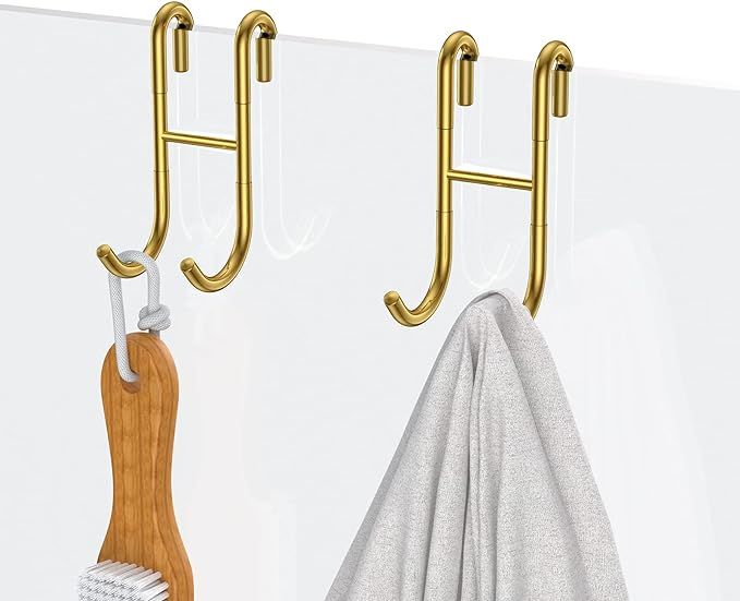 Shower Door Hooks, 2 Pack Over Shower Glass Door Hook, Plated Gold, 304 Stainless Steel Rack Hook... | Amazon (US)