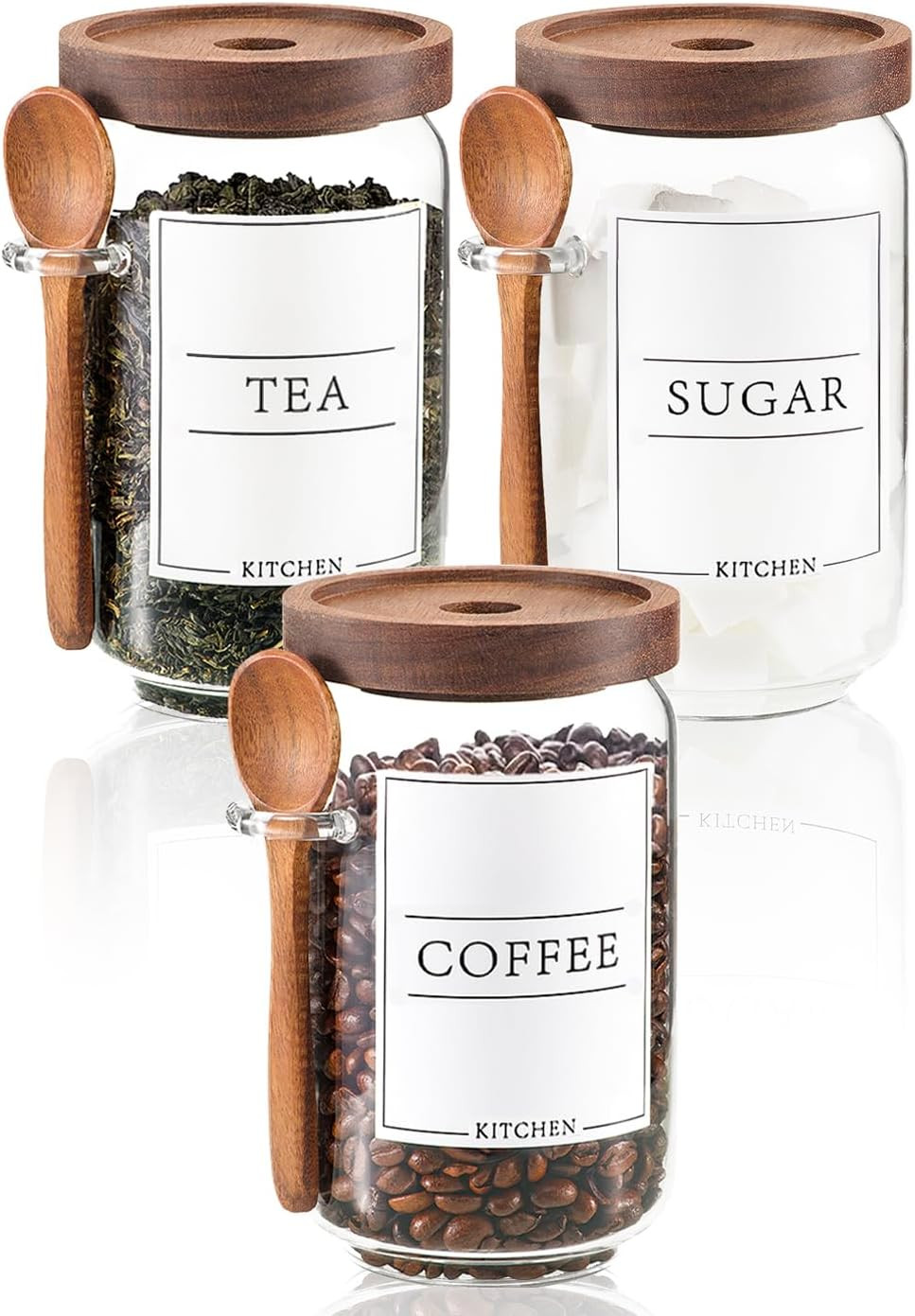 KOSKIMER Coffee and Sugar Container Set, Glass Coffee Jars with Wooden Lids and Scoops, Decorative Sugar Tea Creamer Canisters for Kitchen Countertop (25oz) | Amazon (US)