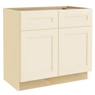 Newport Cream Painted Plywood Shaker Stock Assembled Base Kitchen Cabinet Soft Close 36 in. x 34.... | The Home Depot