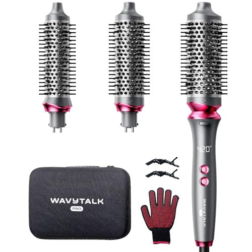 Wavytalk Heatwave Pro Ionic Thermal Brush Set, Bilateral Negative Ion Thermal Brush with 3 Sizes Detachable Head, Dual Voltage Hair Styler One-Step Shiny Blowout Look, Dark Grey | Amazon (US)