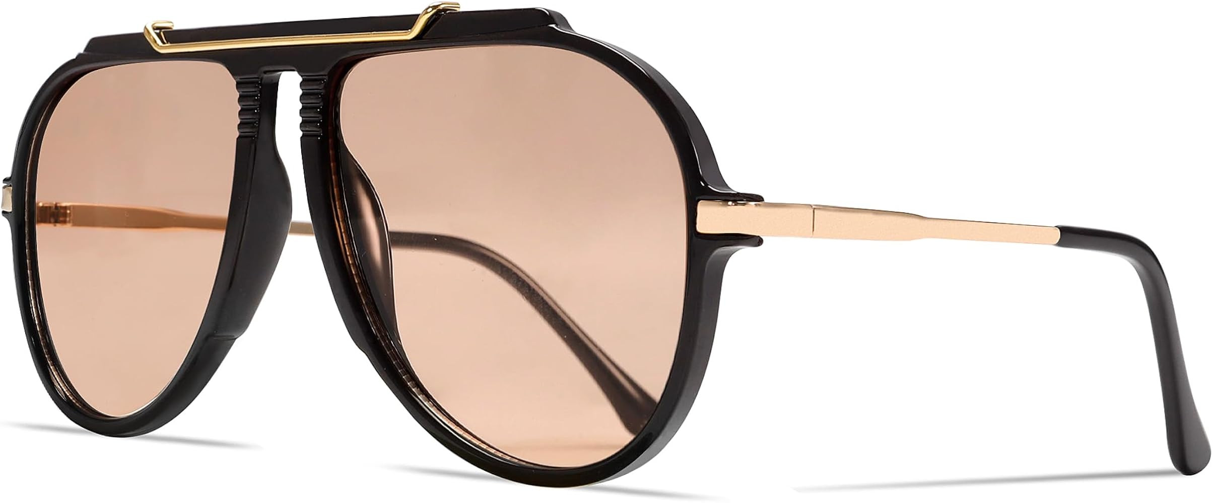 GUVIVI Oversized Aviator Sunglasses for Women 70s Retro Gold TopBar Glasses | Amazon (US)