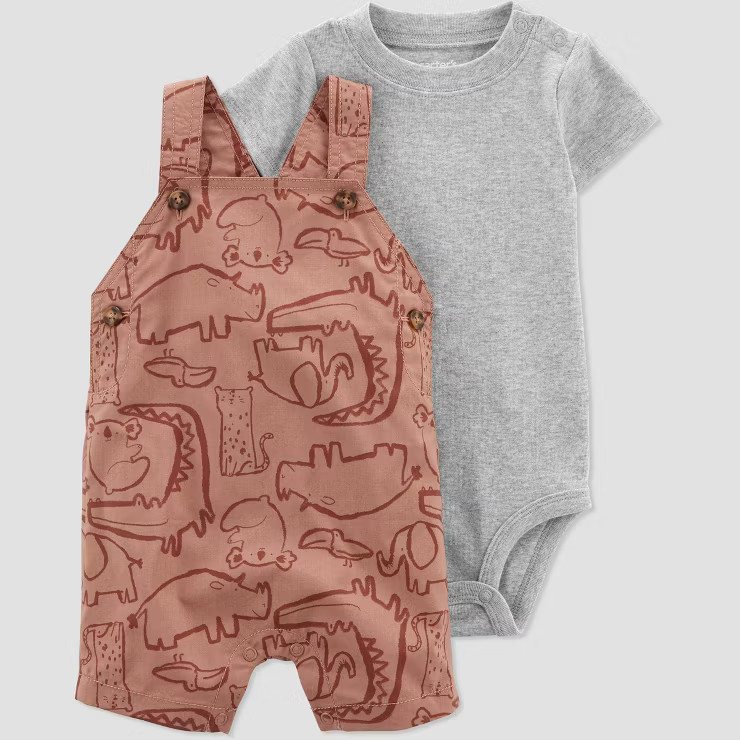 Carter's Just One You®️ Baby Boys' Safari Shortalls Top and Bottom Set - Orange/Gray | Target
