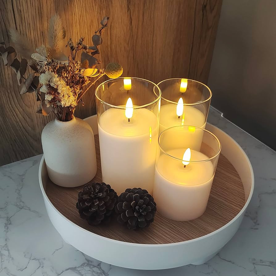 Glass Battery Operated LED Flameless Candles with Remote and Timer, Real Wax Candles Warm Color F... | Amazon (US)