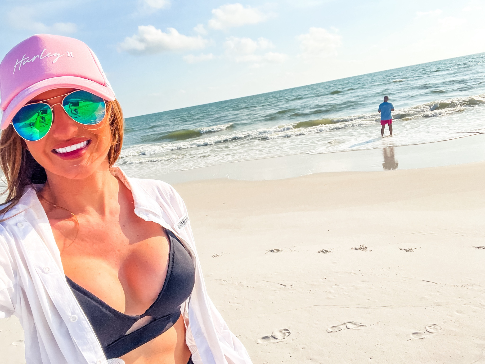 Evening outfit for fishing! Wearing a small in the white spf shirt, and a 32D in the swimsuit top. I love these shirts for keeping the sun off of my arms. 

#LTKTravel #LTKSwim #LTKActive