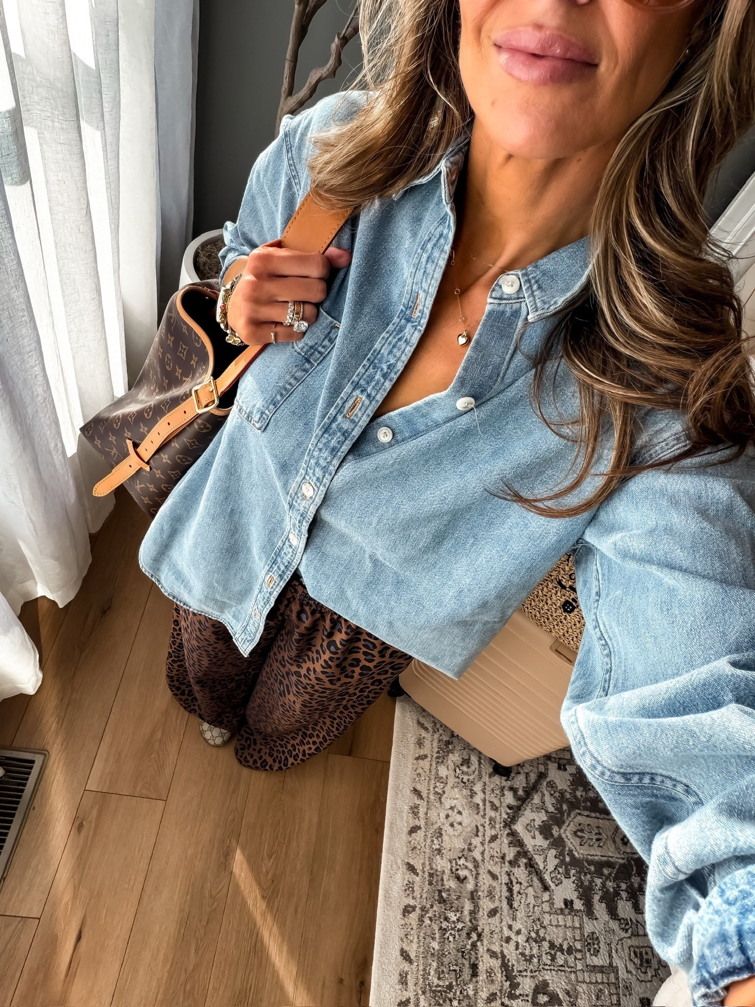 Leopard pants that make a statement but still feel easy to style. I love these pants with this denim blouse. Perfect for everyday activities! 
Leopard pants stylish animal print women's fashion feminine running errands elevated style bold fashion chic women's wear casual look mom approved Themominstyle 

#LTKdayinmylife #LTKootd #LTKmomlife