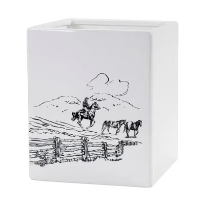 White/Black Ceramic Cowboy Horse Western Rustic Bathroom Wastebasket | Wayfair Professional