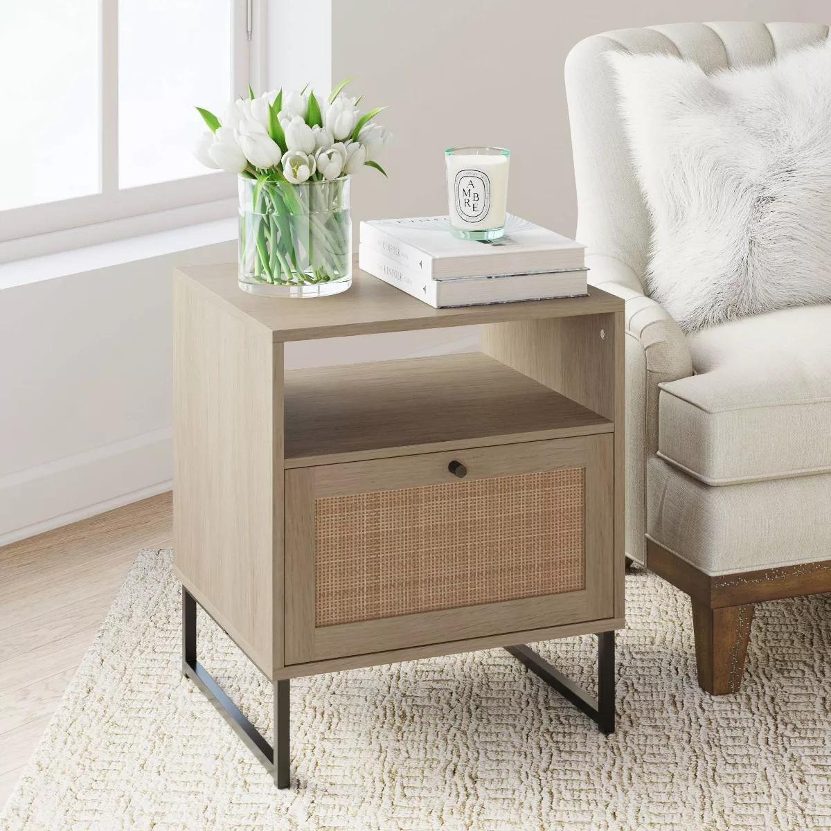 22" Mina Rattan and Wood Nightstand Side Table - Nathan James | Target