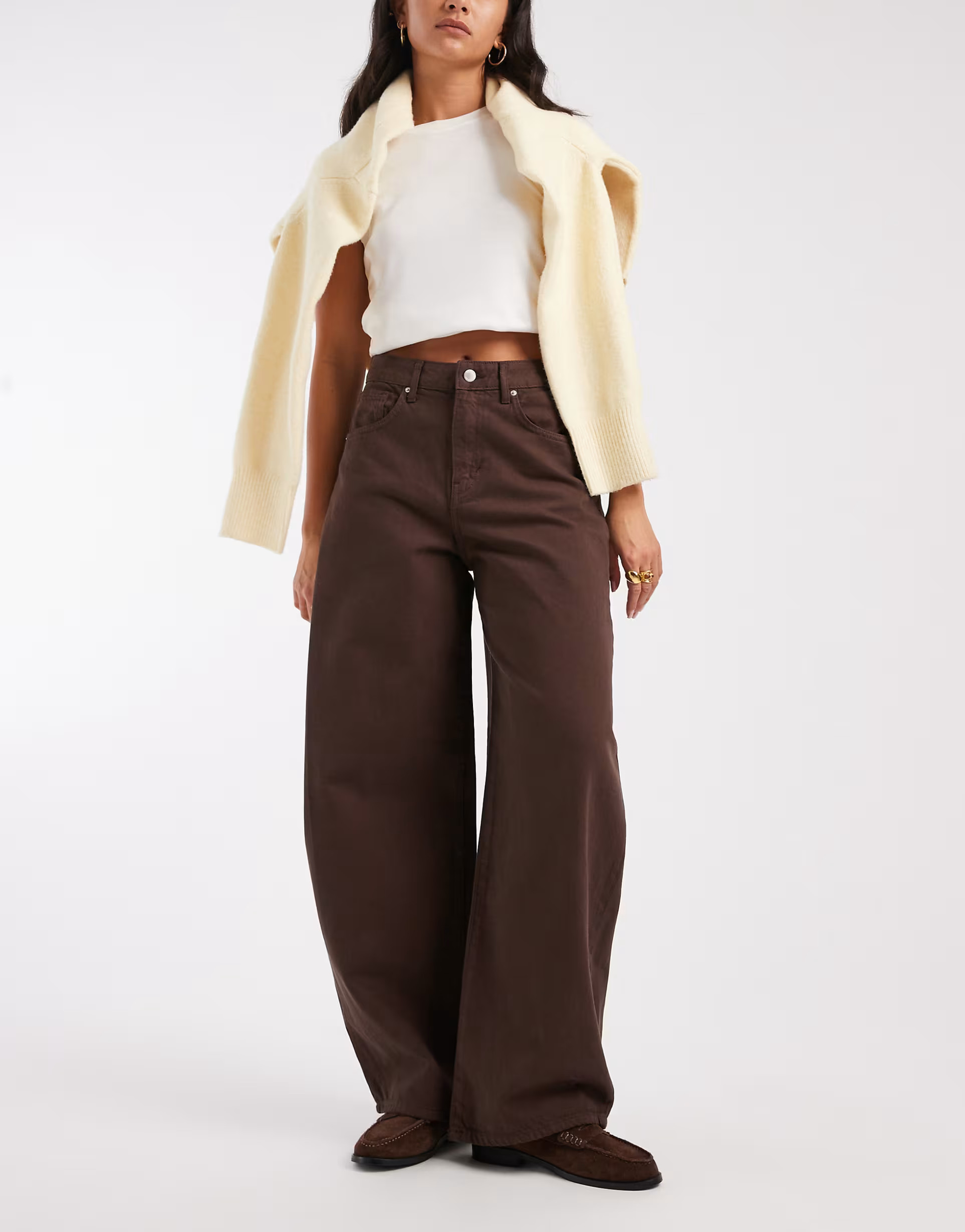 ONLY Taylor high waist barrel jeans in dark brown denim | ASOS (Global)