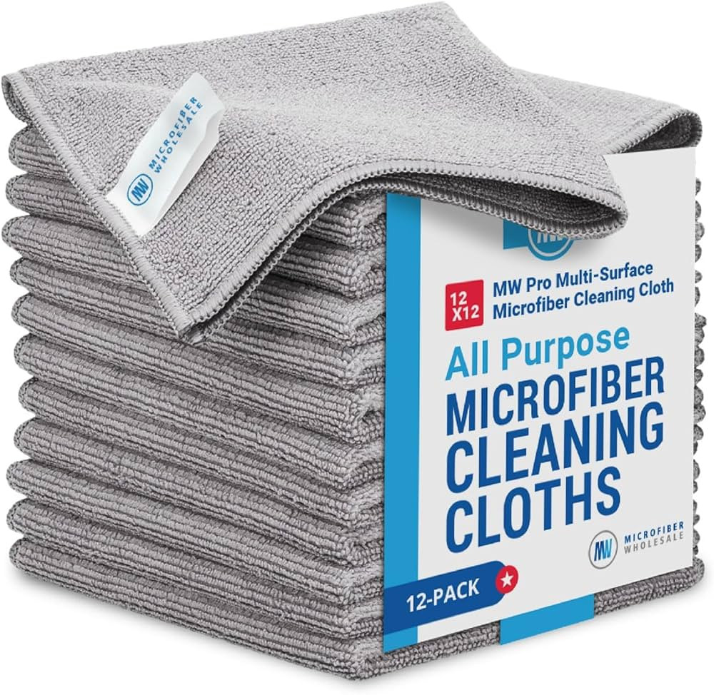 12" x 12" MW Pro Multi-Surface Microfiber Cleaning Cloths | Gray - 12 Pack | Premium Microfiber T... | Amazon (US)