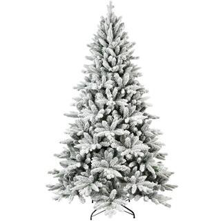6 ft. Flocked Artificial Christmas Tree with 1100 Tips Realistic Snowy Hinged Tree w/ Metal Stand for Holiday Decoration | The Home Depot