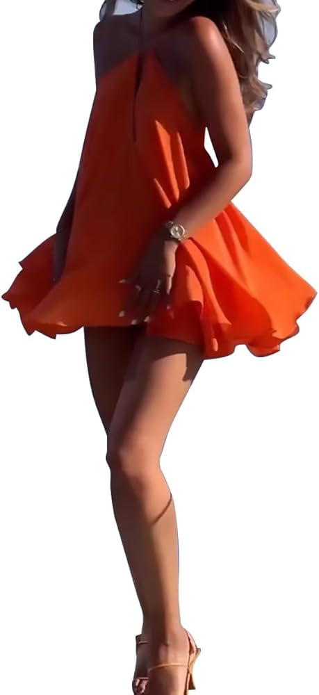 Women's Summer New Sexy Deep V-Neck Backless Loose A-line Cross-Back Bow Tie Belted Dress Solid C... | Amazon (US)