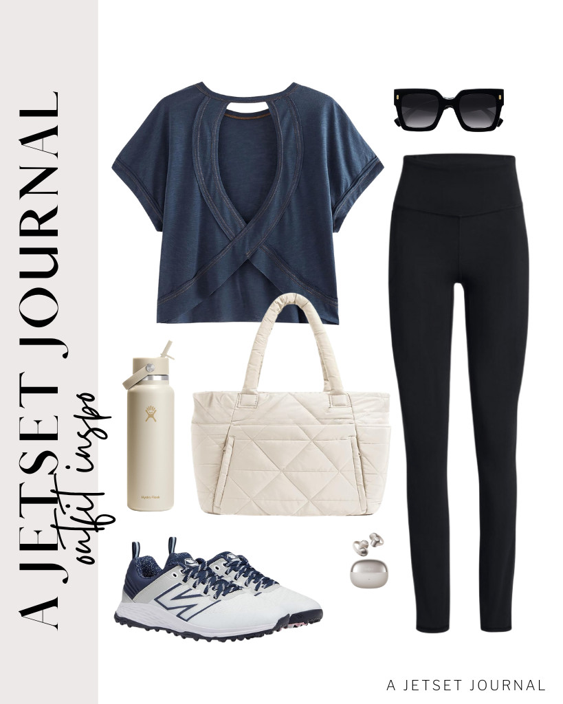 If you want a darker shade, wear a dark blue top and black leggings, then you can accessorize with a tote bag and vintage sunnies from SOJOS. Bring a Hydro Flask water bottle and headphones, too. 

 #LTKSeasonal