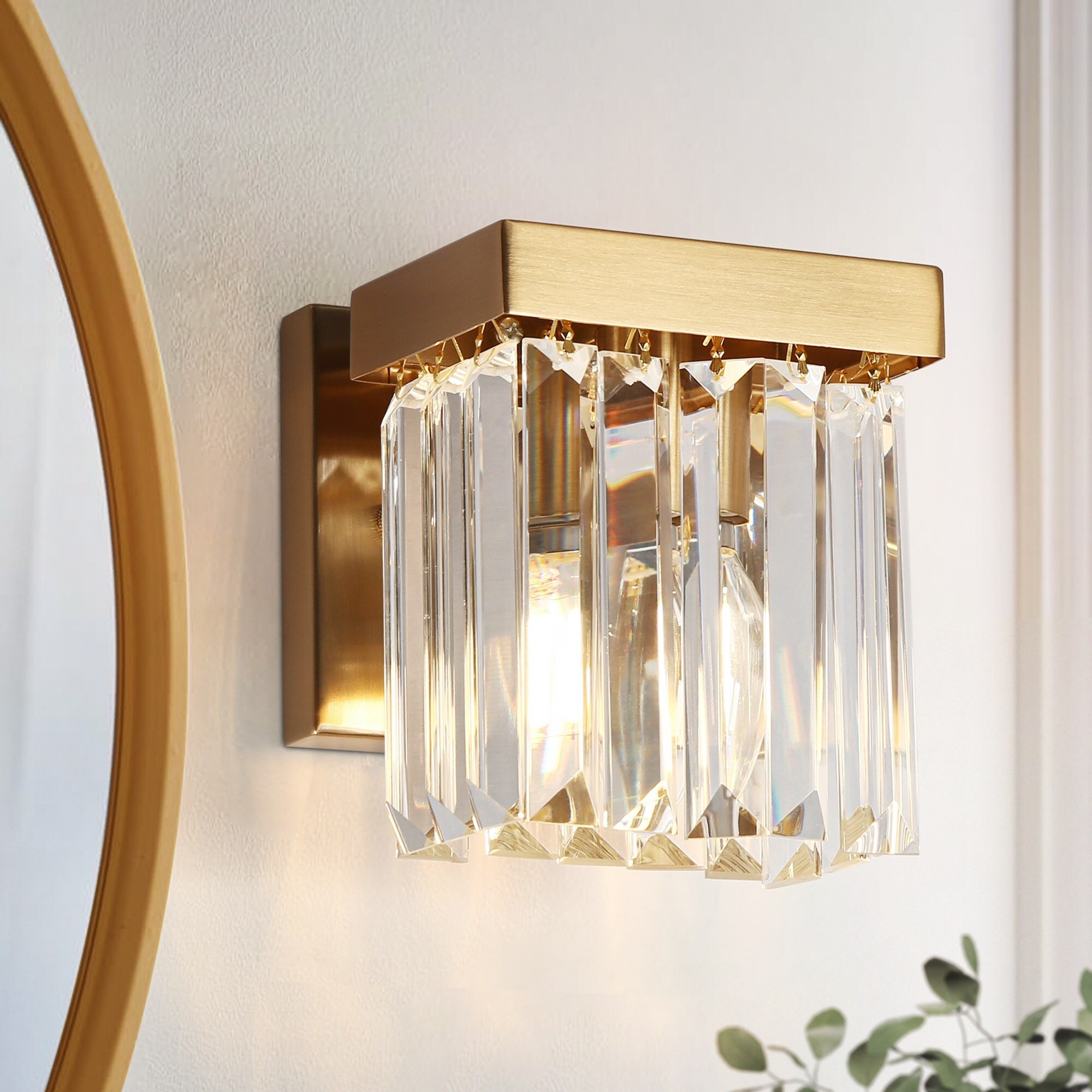 Diore Modern 1-Light Crystal Wall Sconce Gold Bathroom Vanity Light - Brass Gold - L5.9"*W4.9"*H5.5 | Bed Bath & Beyond