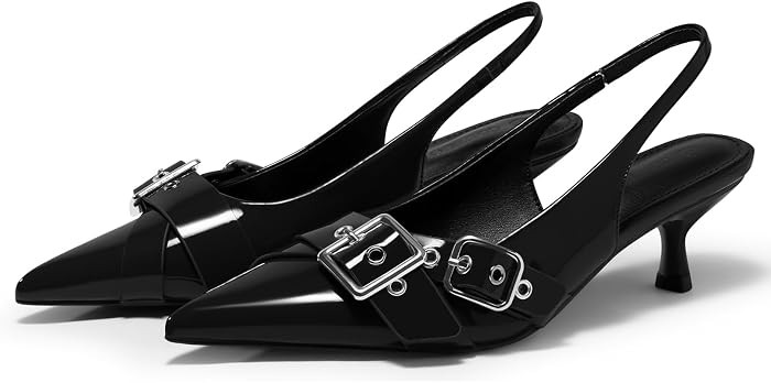 Coutgo Womens Slingback Kitten Heels Closed Pointed Toe Pumps Studded Buckle Strap Party Dress Sh... | Amazon (US)