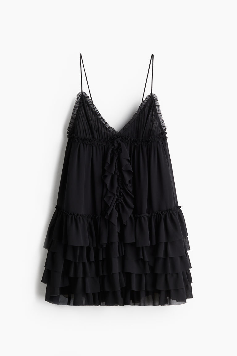 H & M - Ruffled Chiffon Strappy Dress - Black | H&M (US + CA)