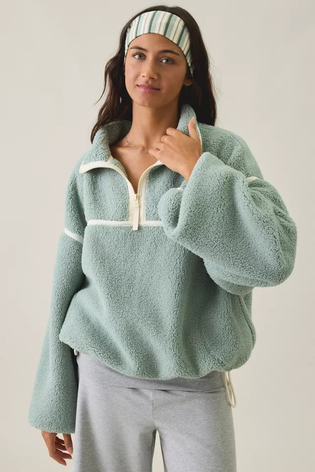 Out From Under Pretty Plush Fleece Quarter Zip Pullover Jacket in Green, Women's at Urban Outfitters | Urban Outfitters (US and RoW)
