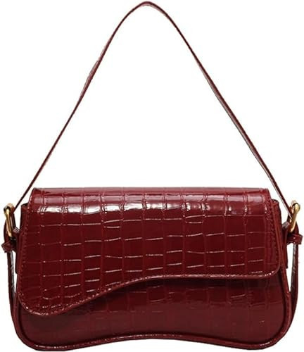 Women's Small Shoulder Bag Clutch Y2KPurse Handbag PU Leather Tote Bag with 2 Removable Straps and Zipper Closure Crossbody Bags (Crocodile red) | Amazon (US)